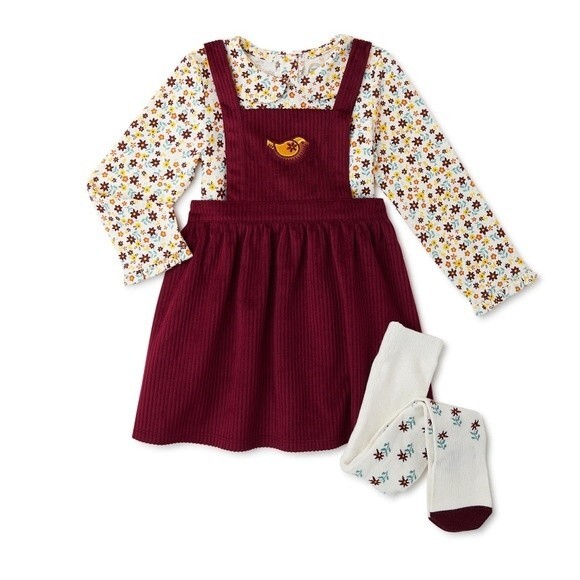 Wonder Nation Baby Girl Pinafore Dress Set 3-Piece Size 18M - Picture 1 of 6